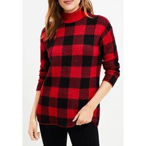 LOFT Petite Buffalo Plaid Mock Neck Tunic Sweater M